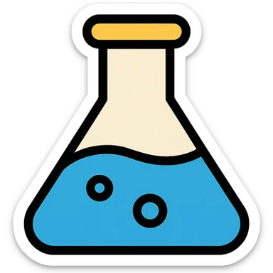 chemical flask filled with blue liquid, clean modern style sticker