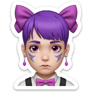 boy with bangs and purple hair and pink hairbow on the side of head and earrings and very heavy face tattoos sticker