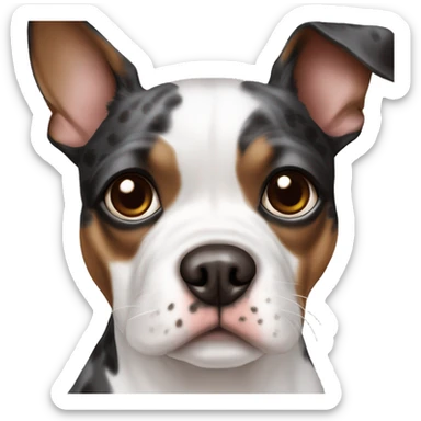 dog white with dark brown spot over right eye Boston terrier aussiedoodje mix sticker