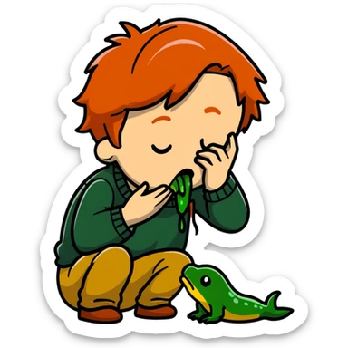 Ron Weasley with ginger hair vomiting green slugs sticker