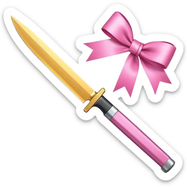 a knife with a pink ribbon bow sticker