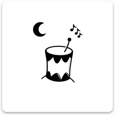 Hand-drawn drum with sound waves and a crescent moon, representing the sahur call during Ramadan sticker