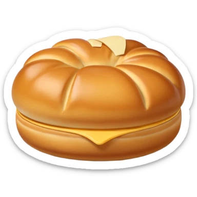 single brioche bun, golden-brown, soft domed top, shiny crust, airy light texture, subtle folds, buttery softness, clean 3D rendering, soft light, subtle shadow, no background elements, no anthropomorphic features, transparent background, emoji scale sticker