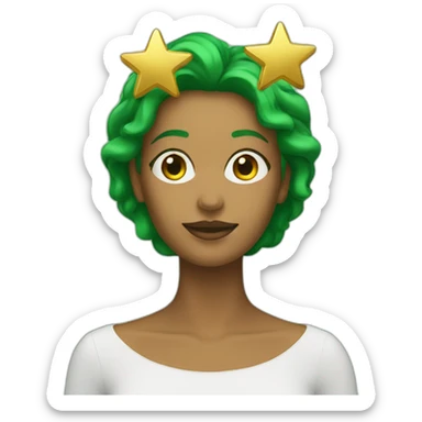 Green women holding three gold stars above head sticker