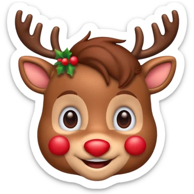 Rudolph cute face emoji for slack simple with hair sticker
