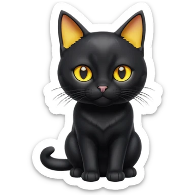 A 3D cartoon jet-black Bombay cat with glossy fur, bright golden eyes, dramatic contrast lighting, Memoji-style cinematic look. full body. sticker