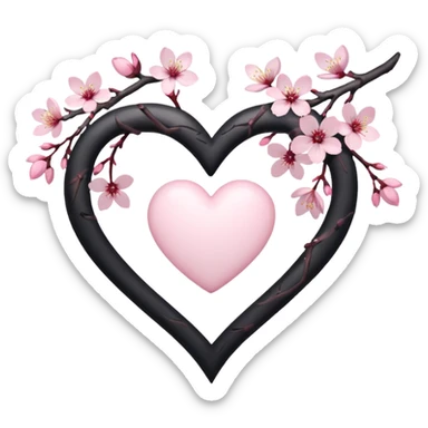 goth sakura heart, white heart with sakura branch and blossoms, pink highlights sticker