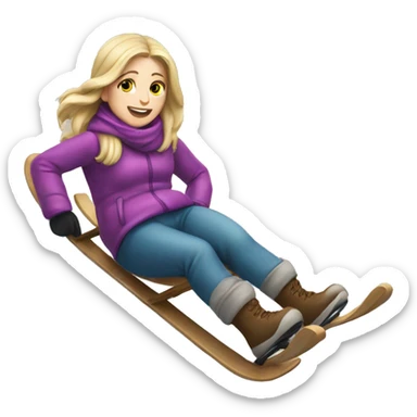 White girl Sledding in snow down a hill sticker