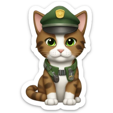 dusty brown brown calico cat without any white and with green eyes dressed as a pilot sticker