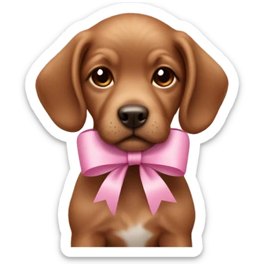 pink bow on cute brown puppy sticker