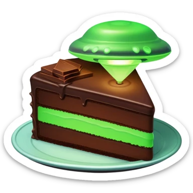 piece of cake in a green light being stolen by flying above it ufo  sticker