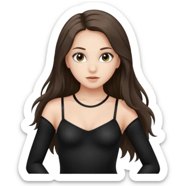 pretty white brunette teen long hair with hazel eyes in a black leotard and fishnets sticker