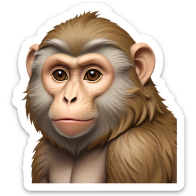 Cinematic Noble Macaque Portrait Emoji, Poised and regal, with a smart, agile build and expressive, deep-set eyes, adorned with soft, detailed fur and a dignified expression, Simplified yet sharp and sophisticated features, highly detailed, glowing with a soft, natural radiance, high shine, intelligent and commanding, stylized with an air of primate nobility, focused and alert, soft glowing outline, capturing the essence of a watchful and confident guardian that appears ready to leap out of the screen with effortless authority! sticker