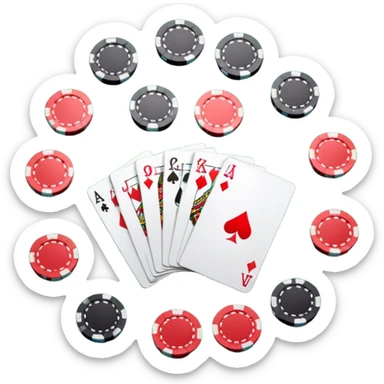 A photorealistic icon with playing cards and poker chips on a green felt table. Detailed design with realistic lighting and textures, focusing on the classic atmosphere of card games. Transparent background, symbolizing card games and strategy. sticker