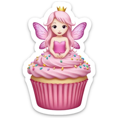 pink fairy sitting on a pink cupcake sticker