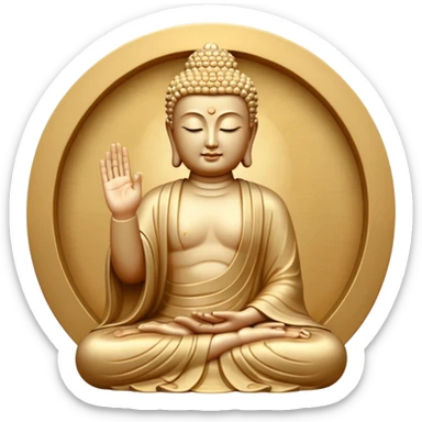 Seokguram Buddha statue centered, semi-circular stone cave background, delicate Buddha face and hand gestures, sacredness of Korean Buddhist temple sticker