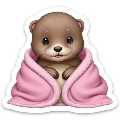 Cute cozy otter in baby pink blanket  sticker