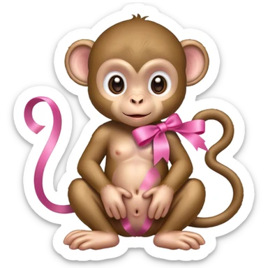 baby monkey with pink ribbon  sticker