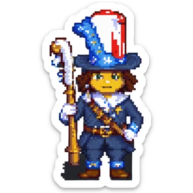 pixel art of Yankee Doodle playing a fife, marching sticker
