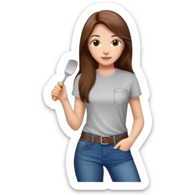 beautiful girl with long brown hair renovating her kitchen sticker