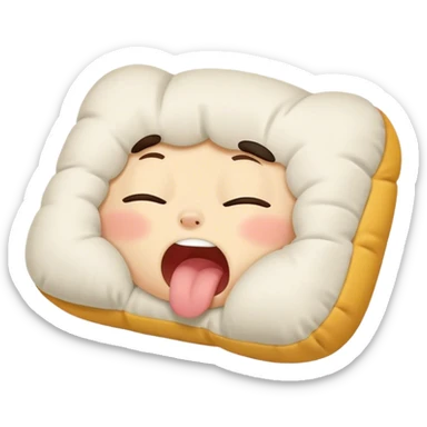 A yawning pillow with a sleepy and cozy expression sticker