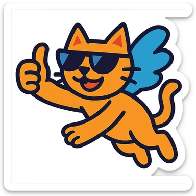 flying cat with sunglasses, smiling and giving a thumbs up to show gratitude sticker