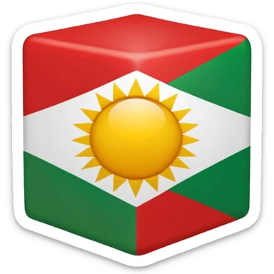 Sun in in the middle White in the middle Kubus shape Make a kurdish vlag with a sun red up white in the middle and green under sticker
