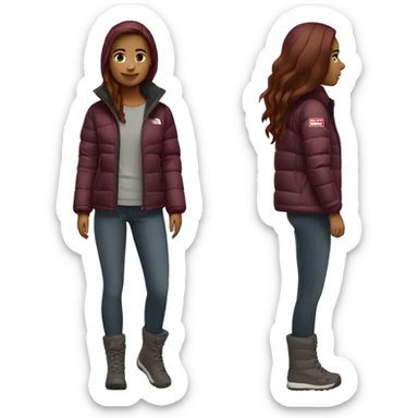 beautiful burgundy straight haired Girl wearing northface full body sticker
