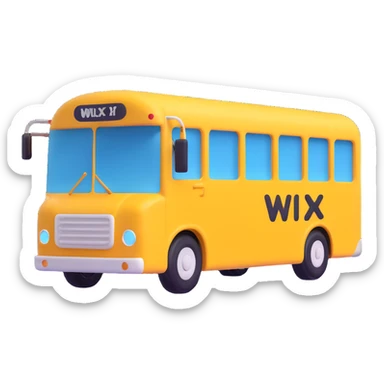 Edit the image to depict a 3D style bus featuring the Wix logo prominently, with no background (transparent). Keep the 3D style consistent and clear. sticker