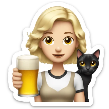 Blonde bob haircut girl with white and black cat and beer in her hand  sticker