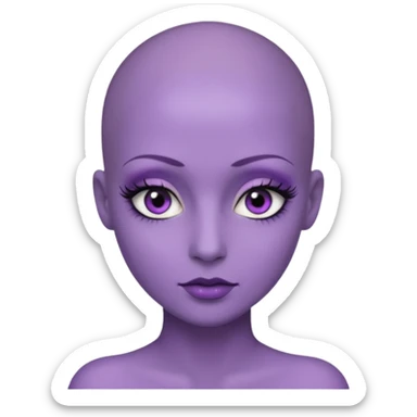 make her skin purple, she has no hair and her eyelashes are huge sticker