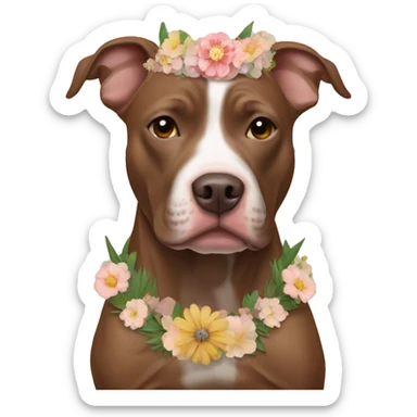 brown pit bull dog with a flower crown sticker