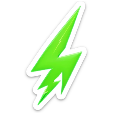 A single neon green lightning bolt emoji, glossy and smooth, cartoonish, vibrant neon green color, high detail, simple and cute design, isolated on white background, centered composition

 sticker