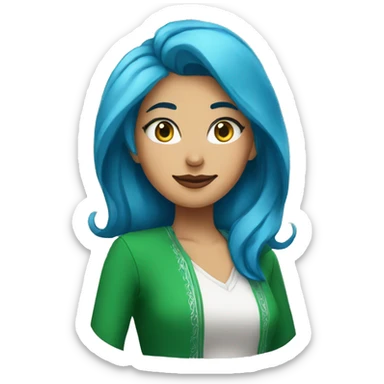 A woman with blue hair and a Saudi Crescent logo on her shirt sticker