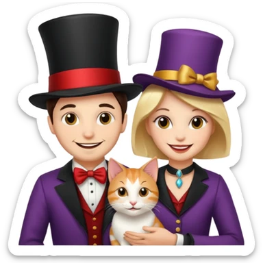 magician couple and their pet cat sticker