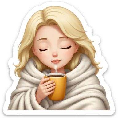 girl inside a blanket sipping coffee eyes closed sticker