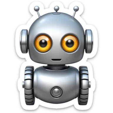 Round robot, big eyes, rolling wheels. sticker