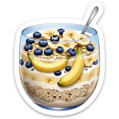 Overnight oats with banana,blueberries, honey, sky, chiaseeds sticker
