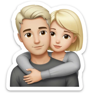 Handsome man with salt and pepper colored short hair hugging blonde girl  sticker