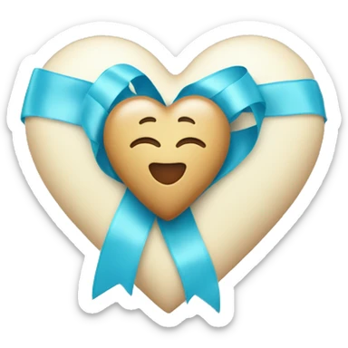 cream heart with a light blue ribbon tied around it  sticker