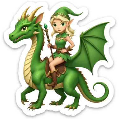 Elf dragon-tamer with bow riding a scaled beast sticker
