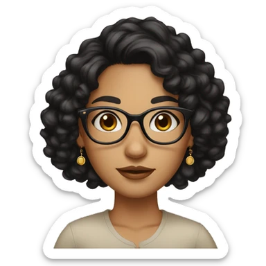 girl, big nose, long curly black hair, earrings, dark brown eyes, tan skin, freckles, glasses, glamour sticker