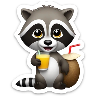 raccoon with a coconut drink  sticker