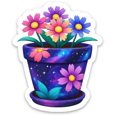 Galaxy Painted flower clay pot of Galaxy Petalled Flowers sticker
