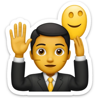 Emojic desatasco mesías en amarillo y negro mano arriba sticker