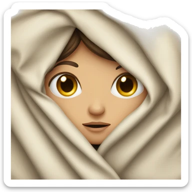Brunette white girl hiding in blankets sticker
