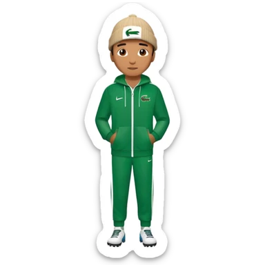 Un homme avec un survet de foot et un bonnet lacoste sticker