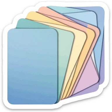 house paint swatches. there should be 3 or 4 cards of different colours, with different shades of that colour, in rectangle shape, overlapping. simple and not busy sticker