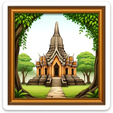 Cinematic Realistic Ayutthaya Ruins Landmark Emoji, depicted with ancient temple ruins amid lush greenery rendered with dramatic textures and nostalgic, warm lighting. sticker