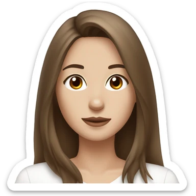 beautiful woman, straight long medium brown hair, brown eyes With white Maltese dog sticker